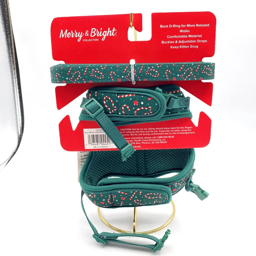 Merry & Bright Cat Kitten Comfort Vest Harness & Leash 2 Piece Christmas Holiday